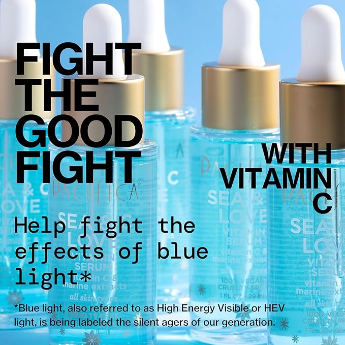 Pacifica Beauty Sea and C Love Vitamin C Serum, Skincare, Hyaluronic Acid, Green Tea, Marine Extracts, Blue Light Protection, Brightening, Lightweight, Face Care, Skin Care Serum, 1 fl oz (1 Count)
