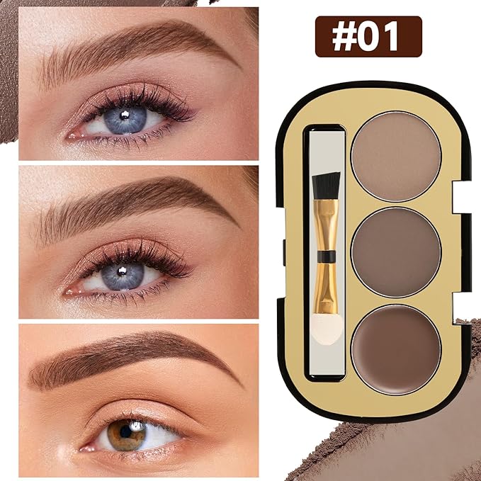 Boobeen 3 Color Eyebrow Powder Palette, Waterproof Eyebrow Gel Makeup, Brow Definer to Shape Perfect Brow，Professional Brow Filler Powder with Brush