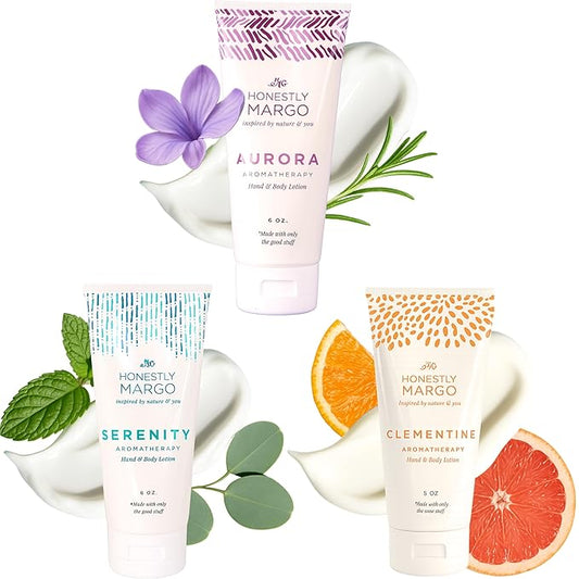 Honestly Margo Aromatherapy Hand & Body Lotion Set (Lavender, Eucalyptus and Citrus, 6 Oz) – Hydrating Moisturizer with Essential Oils, Clean, Cruelty-Free Body Care, Bath Products, and Hand Cream