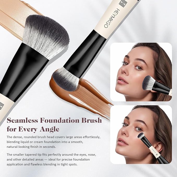 HEYMKGO Makeup Brushes Set, 4Pcs Professional Dual-ended Foundation Contour Power Face Eyeshadow Brush set for Liquid,Cream, Powder for Blending Contouring Makeup Tools- Great for Travel Use, Black