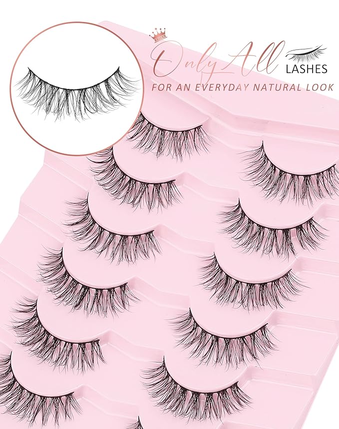 Onlyall Wispy Lashes - Natural Flared False Eye Lashes, Soft Fluffy 7 Pairs D-K38