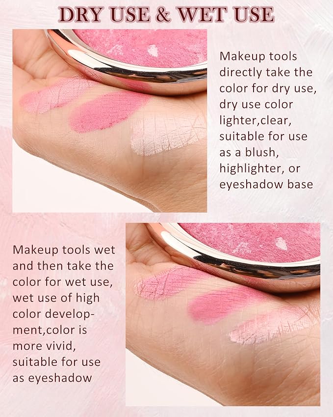 Baked Powder Blush, Glow Marbleized Blush Powder Palette,Lightweight Shimmery Facail Blusher for Face Cheeks,Eyeshadow & Highlight,Makeup Gift for Women rubores de maquillaje(0.49Ounce)-02