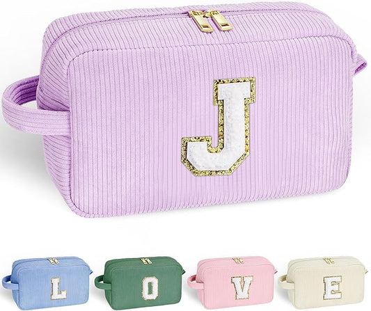 YOOLIFE Teen Girl Gifts Trendy Stuff - Letter Makeup Bag Purple Makeup Brush Bag Travel Cosmetic Bags for Women Girls Makeup Bags Gifts for Wife Granddaughter Sister Gifts for Women Her Letter J
