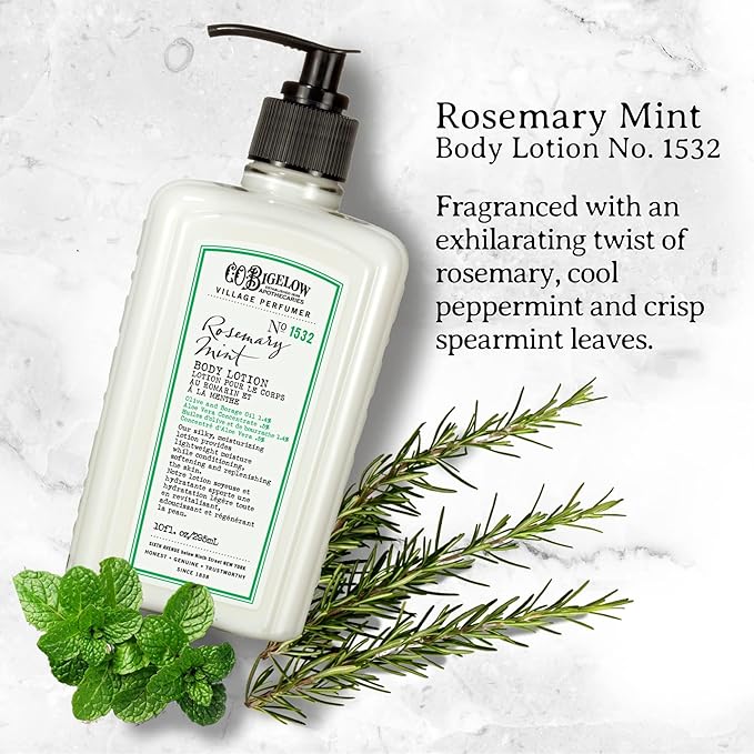 C.O. Bigelow Rosemary Mint Apothecary Duo Skin Care Gift Set, Body Wash & Body Lotion, Liquid Soap & Moisturizing Lotion, Set of 2, 10 Fl Oz