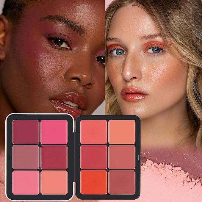 Blush Palette, 12 Colors Highlighter Blush Powder Makeup, Long-Wearing, Smudge Proof, Natural-Looking, Blendable Cruelty-Free Matte Finish, Cream Contour Palette and Blush Palette Face Makeup