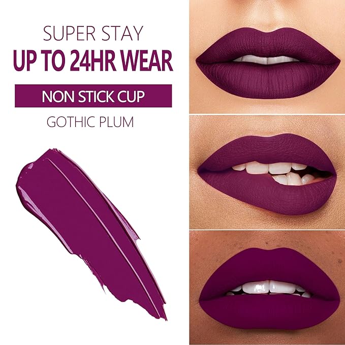 MAKI YIKA Dark Purple Lipstick for Women Color Stay Long Lasting Lipsticks, No Smudge Matte Liquid Lipstick Transferproof Cruelty-Free Lip Color, GOTHIC PLUM