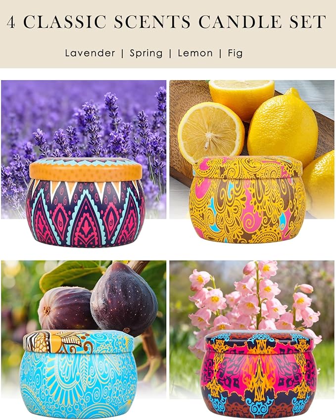 Scented Candles Gifts Set, 4 Pack Aromatherapy Candles for Home Scented, Stress Relief Gifts for Women, 120 H Lasting Burn Natural Soy Wax Candle for Birthday Valentine Mother's Christmas Day