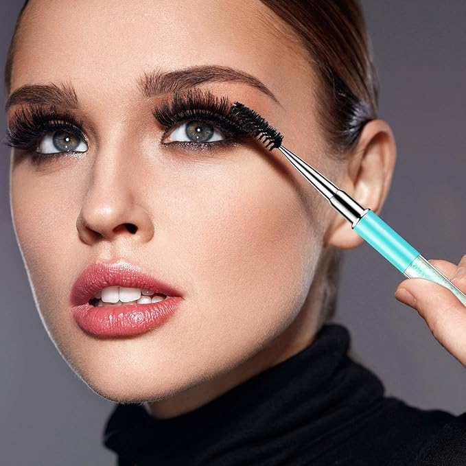 Patelai 10 Pieces Eyelash Brush with Cap Eye Brow Brush Applicator Eyelash Extension Mascara with Handle Portable Eyebrow Spiral Brushes Wands Reusable Cosmetic Scrub Makeup Tool