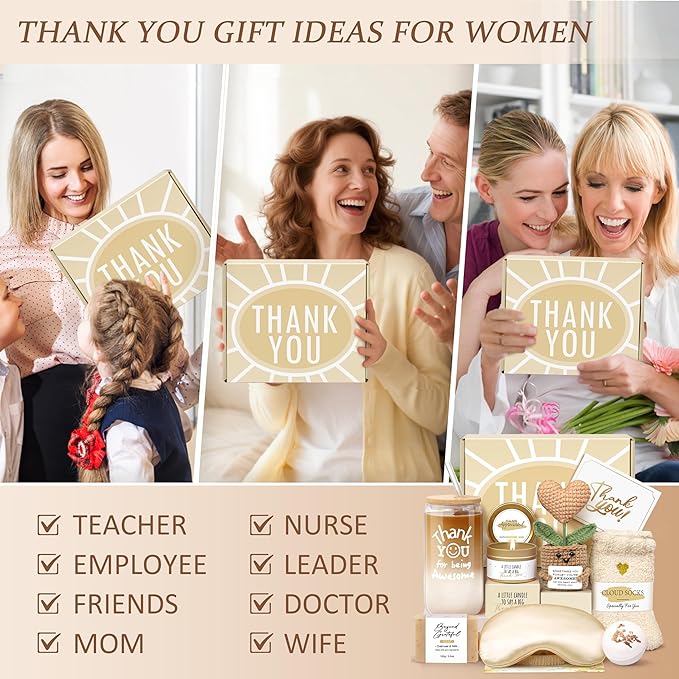 Thank You Gifts for Women, Birthday Gifts for Women, Employee Appreciation Gift, Get Well Care Package Christmas Gift Basket for Coworker Employees Teachers Nurse Boss Friend Mom with Glass Cup 16oz