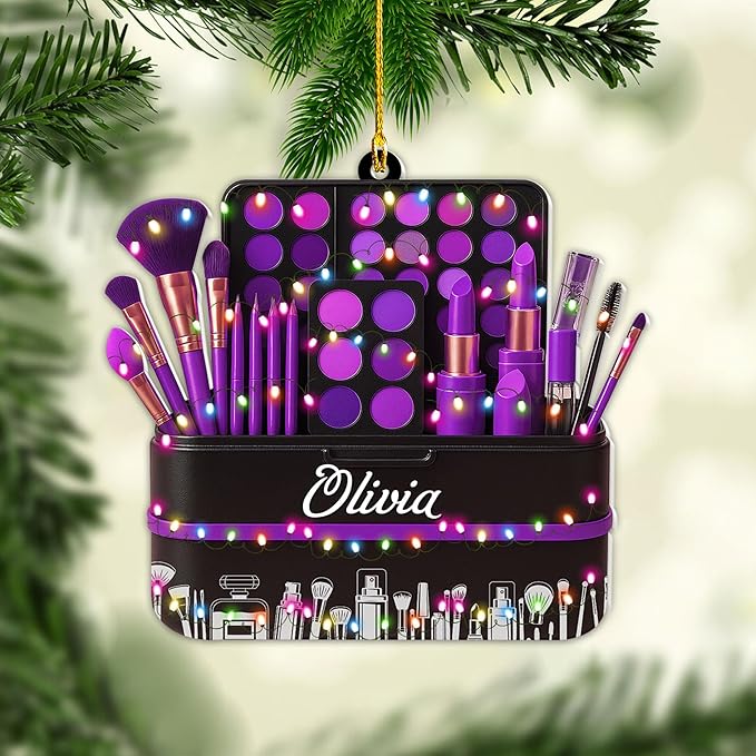 Personalized Makeup Tools Christmas Ornament 2025, Makeup Box Christmas Ornament Gift for Makeup Artist, Christmas Tree Decor for Makeup Shop, Gift for New Makeup Coworkers (Makeup 10)