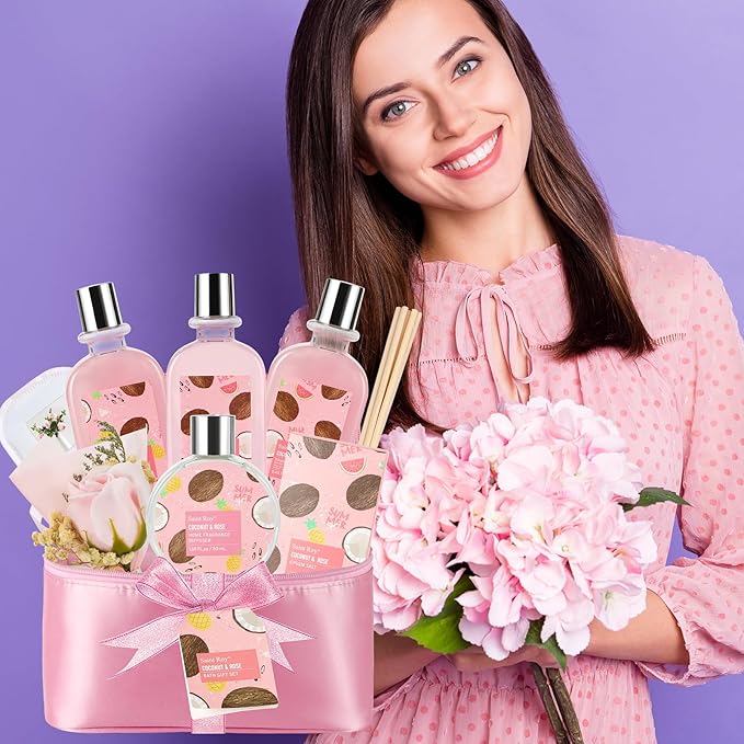 Valentines Day Gifts for Her Spa Basket Bath Gift Basket, Teen Girl Gifts Gift Baskets for Women, Spa Gifts for Women Relax Bath Spa Gifts Self Care Gifts Travel Bag Home Spa Kit