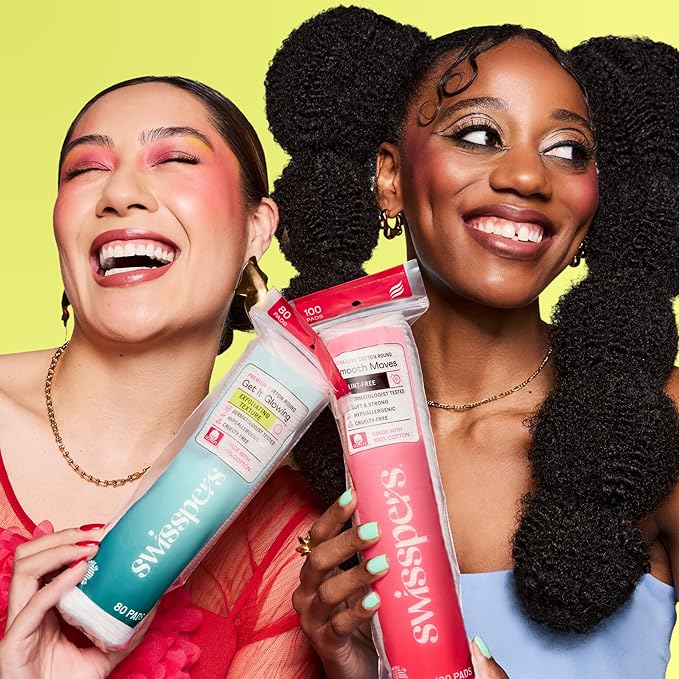 Swisspers Smooth Moves Ultra-Luxe Premium Cotton Rounds, Hypoallergenic Makeup Remover Pads for Sensitive Skin, USA Made, Vegan, Lint-Free, Paraben Free, 100 Count 6-Pack