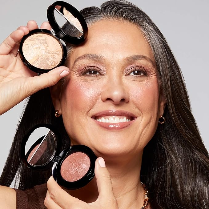 Blush-n-Glow Kit (3 PC): LAURA GELLER NEW YORK Baked Balance-N-Glow Illuminating CC Powder Foundation Sand, Retractable Kabuki Brush, Baked Blush-N-Brighten Pink Grapefruit