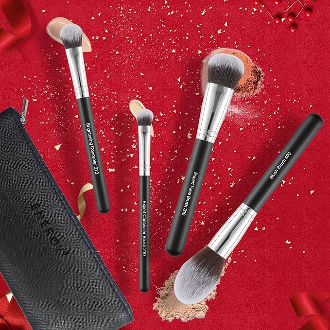 ENERGY Makeup Brush Set Premium Foundation,Bronzer,Blush,Concealer,Eyeshadow Contour with Liquid Cream Powders Blending Highlighting Buffing Professional Essential Face Brushes with Travel Case 4PCS