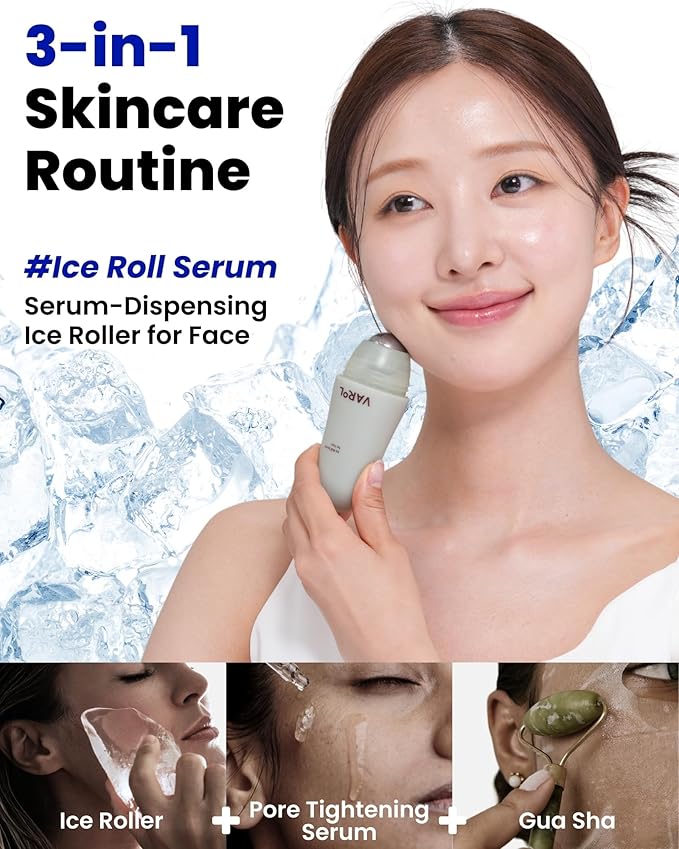 Ice Roll Serum | Cooling & Hydrating Roll-On Serum for Face, Puffy Eyes, Tannin & Panthenol for Pore Minimizing, Soothing, Facial Roller for Depuffing, Under Eye Bag Treatment | Korean Skin Care