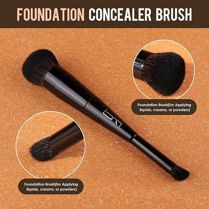 S50 3-Piece Makeup Brush and Sponge Set for Flawless Application - Includes Foundation Brush, Blending Sponge, and Dual End Kabuki&Concealer Brush