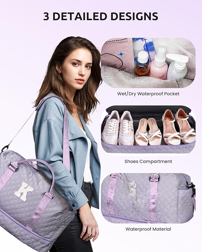 College Roommate Gifts, Teen Girls Gift Ideas-Girl Initial Travel Bags with Shoe Compartment, Personalized Weekender Bag, Overnight Bag for Women, Travel Bag with Makeup Bag (Letter Y)