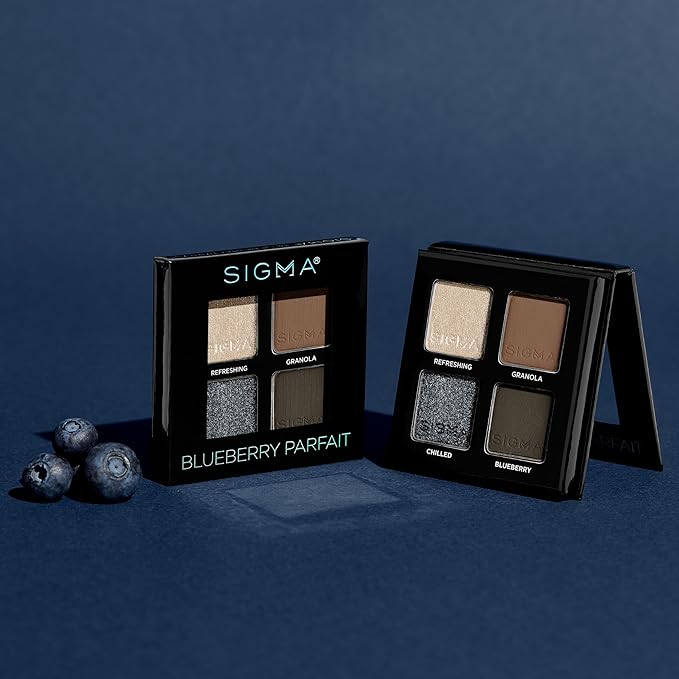 Sigma Beauty Quad Eyeshadow Palette – Makeup Eyeshadow Quad with a Buttery Soft Formula and Buildable, Blendable Shades for a Flawless Eye Look, Designed for All Day Wear (Blueberry Parfait)