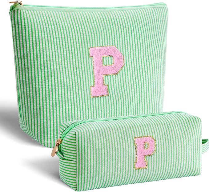 Personalized Makeup Bag for Women Girls - Fashion Cosmetic Bag Trendy Travel Toiletry Bag with Initials Letter - Teen Gifts - Green,P