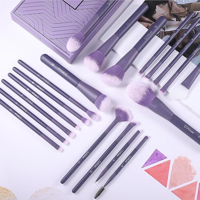 DUcare Makeup Brushes Set Professional 20pcs Vegan Make Up Brushes, Foundation Eyeshadow Concealer Contour Powder Blush Blending Eyeliner Brush with Silicone Face Mask Brush Purple