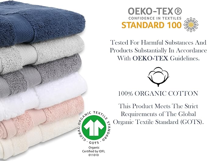 Delara Organic Cotton Luxuriously Plush Washcloths Pack of 6 | GOTS & Oeko-TEX Certified | Premium Quality Face Towels | Feather Touch Technology|650 GSM Long Staple|Soft, Quick Dry & Ultra-Absorbent