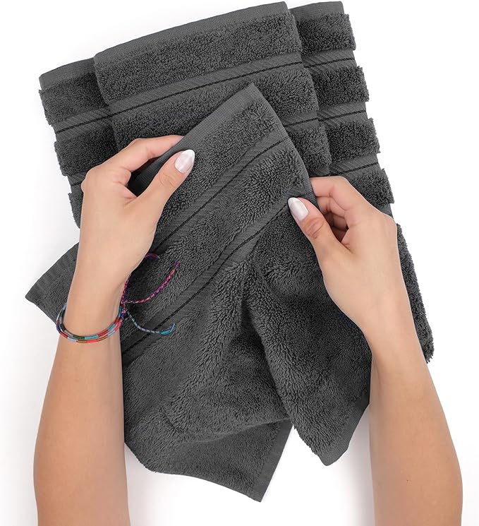 American Soft Linen Premium 3 Piece Towel Set, 1 Bath Towel 1 Hand Towel 1 Washcloth, 600 GSM 100% Cotton Turkish Towels for Bathroom, Dark Gray Towel Set