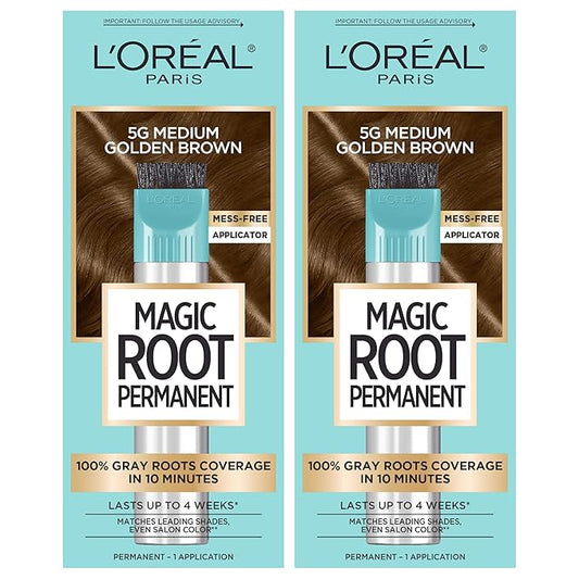 L’Oréal Paris Magic Root Permanent Hair Color, 10 Minute Hair Dye Kit to Rescue Roots with 100% Gray Hair Coverage, 5G Medium Golden Brown, 2 Pack (Packaging May Vary)