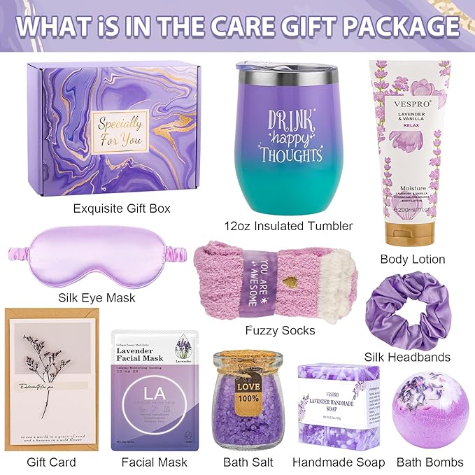 Birthday & Get Well Soon Care Packages & Gift Baskets for Her - Bath Relaxing Spa Set - Self Care Gifts for Women Who Have Everything