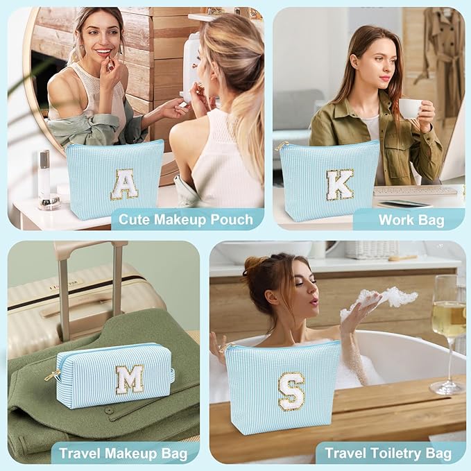 YOOLIFE Initial Makeup Bag for Women - Teen Girl Gifts Trendy Stuff Monogram Cute Makeup Bags Make Up Case for Women Her Best Friend Friendship Sister Teacher, Personalized Birthday Gifts H