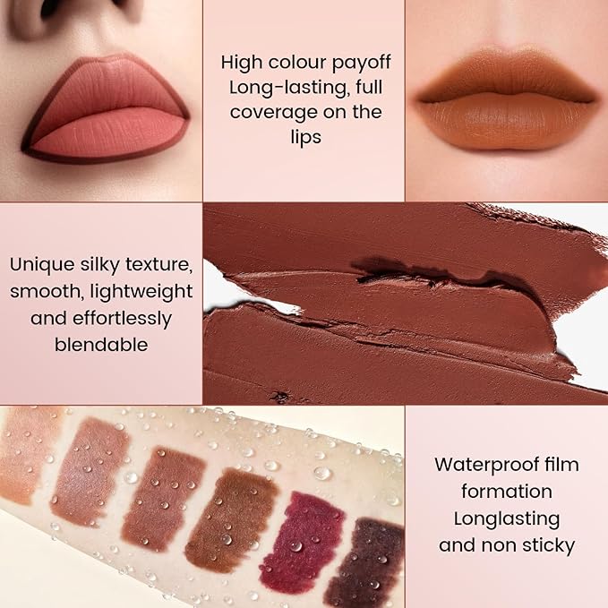 Noerrors 3Pcs Nude Light Brown Rose Lip Liner and Lipstick Set for Women Crayon Combo Matte 24 Hour Lip Liner Pencil Set Long Lasting 24 labial mate 24 horas originales Flawless Gradual Ombre Effect
