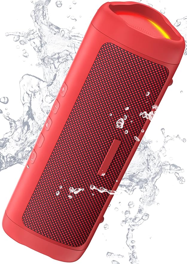Bluetooth Speaker Stocking Stuffers for Men Women Teens Boys Girls: Portable Wireless, IPX5 Waterproof, White Elephant Gifts for Adults, Up to 20H Playtime, TWS Pair, for Home/Party/Outdoor (Red)