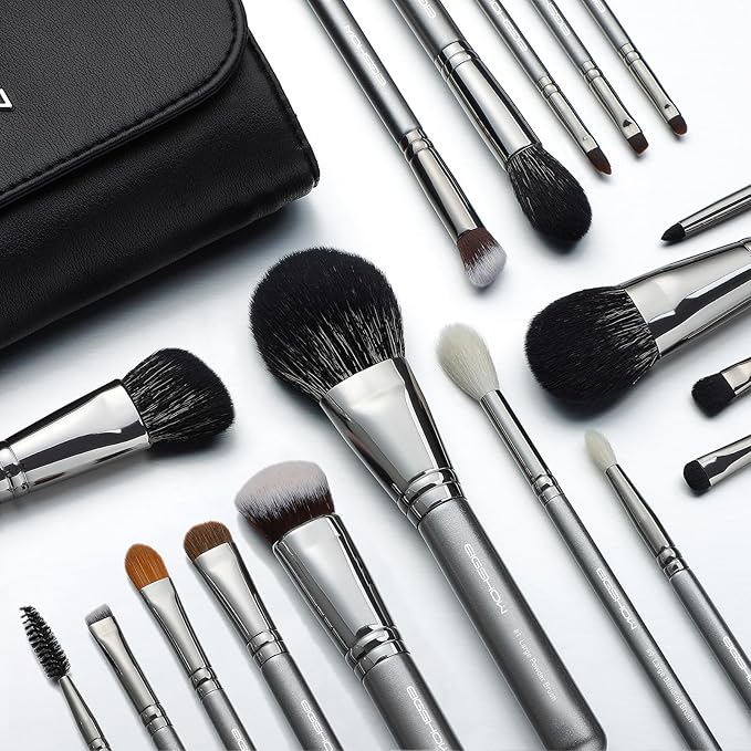 Professional Makeup Brush Set, EIGSHOW High End Makeup Brushes for Foundation Powder Blending Blush Bronzer Eyeliner Eyeshadow with Case (PRO 18pcs Grey)