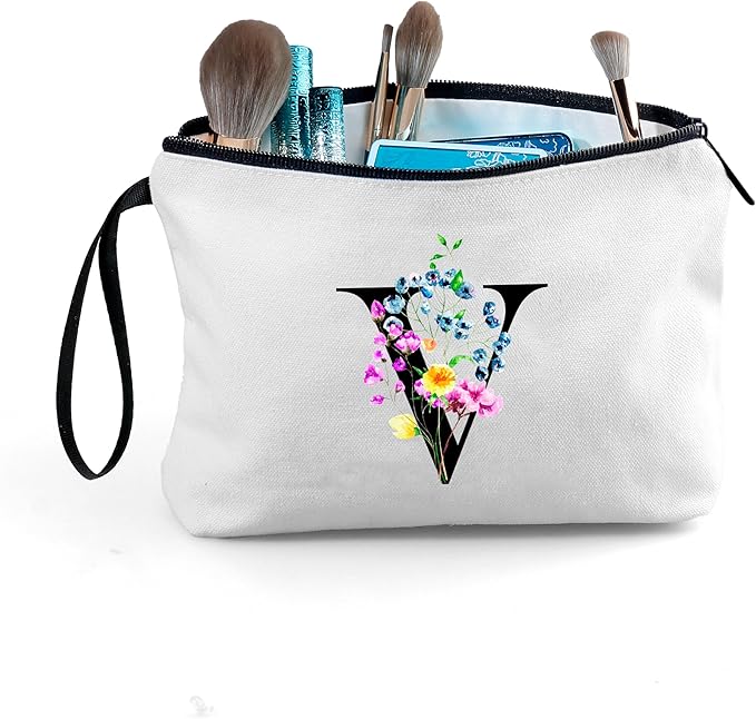 Mom Birthday Thank You Appreciation Gifts for Women Aunt Teacher Coworkers Bride Bridesmaid Monogrammed Travel Makeup Cosmetic Bag with Mirror Valentines Mothers Day Christmas Graduation V