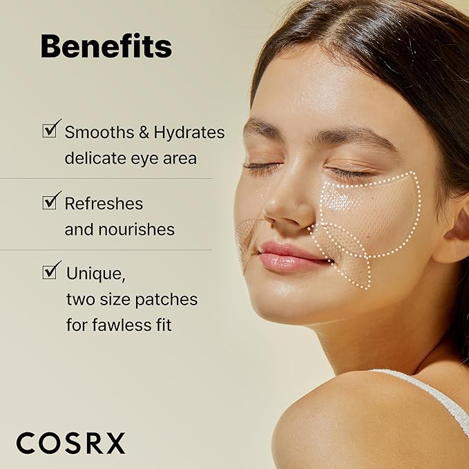 COSRX Advanced Snail Hydrogel Eye Patch (60pc), Gel Serum Mask, Puffy Undereye Treament, Fine Lines, Refresh, Hydrate| Paraben free, Korean Skin Care
