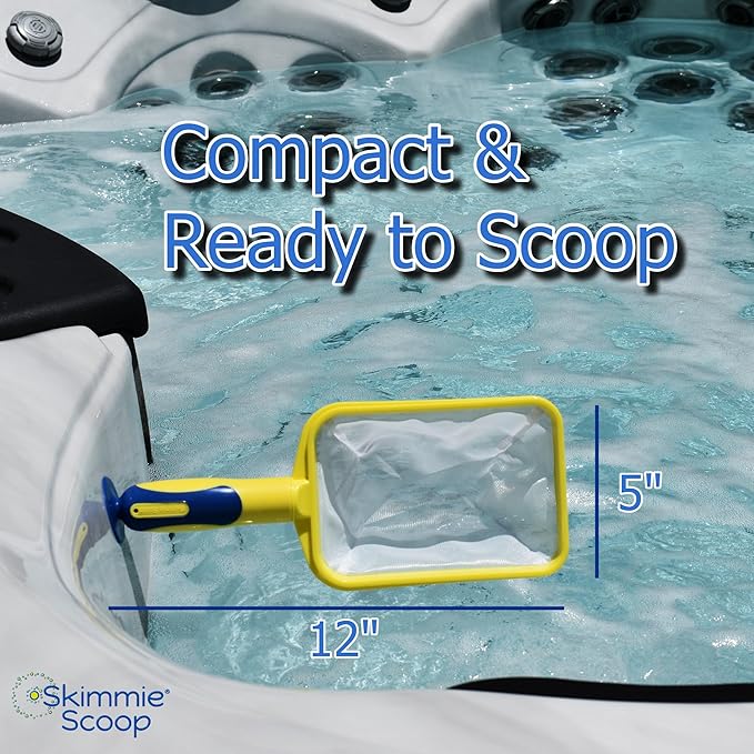 The Skimmie Scoop - Patented Handheld Skimmer with Fine Mesh Net for Spa, Hot Tub, Cold Plunge and Small Pool Cleaning - Lightweight and Durable with Powerful Suction Cup - Clean Out Filter (Yellow)