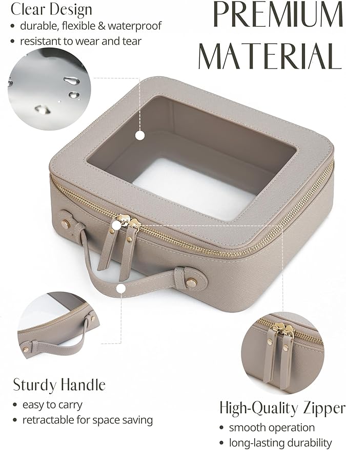 Popvibe Clear Makeup Bag Travel Cosmetic Case Transparent Toiletry Bag with Zipper, Portable Make Up Organizer Traveling Compact Car Bag for Essentials