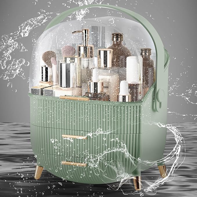 Make up Organizers and Storage, Makeup Organizer for Vanity, Cosmetics Skincare Organizers with Lid and Drawers, Cosmetic Display Cases for Countertop, Bathroom, Ideal Gifts for Women(Light Green)