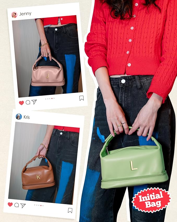 Women Gift, Personalized Makeup Bag with Handle, Initial Double Layer Cosmetic Bag with Makeup Brush Organizer, Cute Cosmetic Pouch for Women, Gifts for Friends Female Mom