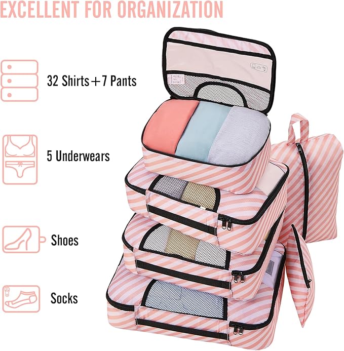 Veken 8 Set Packing Cubes for Travel Essentials, Suitcase Organizer Bags in 4 Sizes, Carry-On Luggage Accessories with Large Laundry & Hanging Toiletry Bag, Must-Have for Airplane, Road Trip & Camping