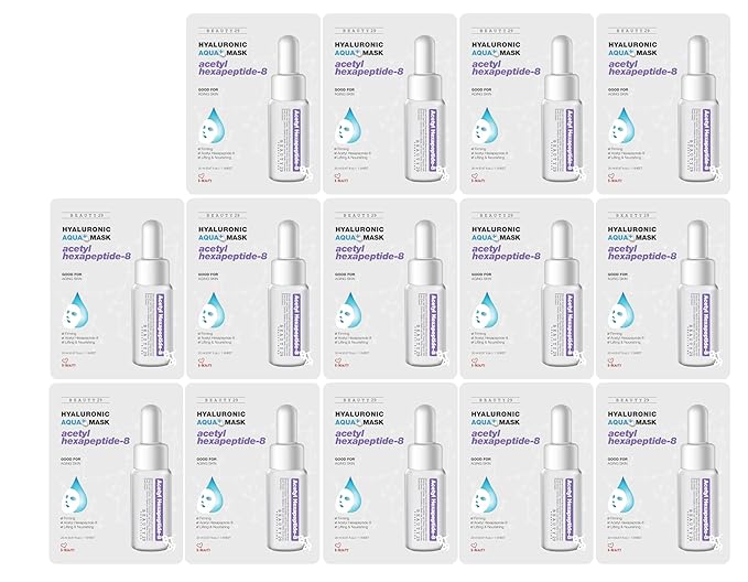 Hyaluronic Aqua Plus Essence Full Face Facial Sheet Mask 14 Sheets - 2 WEEKS SET (ACETYL HEXAPEPTIDE - 14 pack)