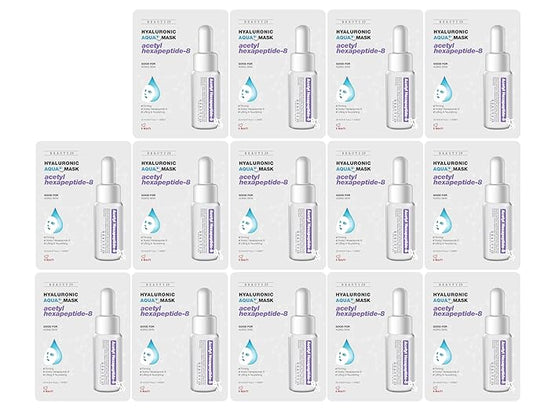 Hyaluronic Aqua Plus Essence Full Face Facial Sheet Mask 14 Sheets - 2 WEEKS SET (ACETYL HEXAPEPTIDE - 14 pack)