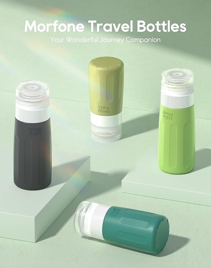 Morfone 16 Pack Silicone Travel Bottles Set for Toiletries TSA Approved Travel Containers Leakproof Squeezable Refillable Travel Accessories 2oz 3oz for Shampoo Conditioner Lotion Liquids(Green)