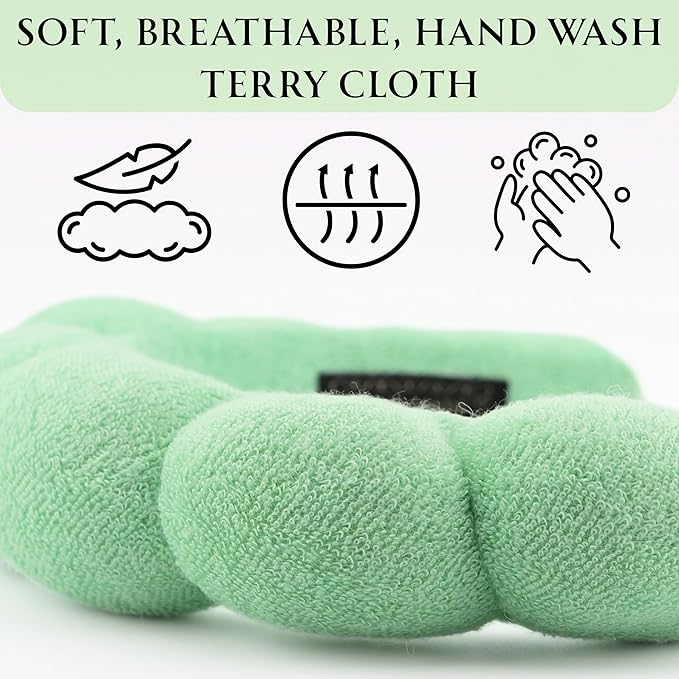 Skincare Headband - Hair band for Washing Face & Makeup Headband for Women - Terry Cloth Hairband for Spa & Skincare Routines - Perfect for Face Wash & Makeup Application (Pastel Green)