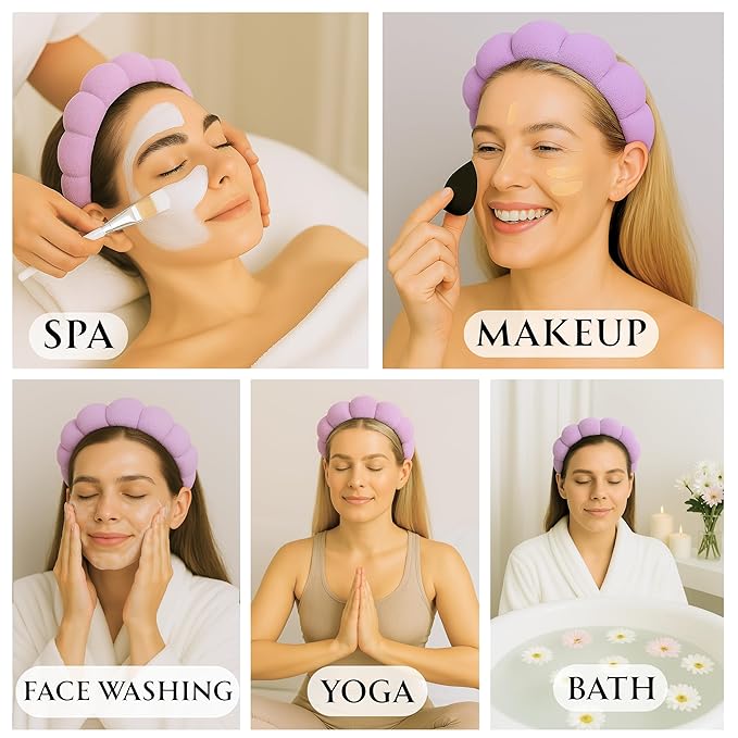 Skincare Headband - Hair band for Washing Face & Makeup Headband for Women - Terry Cloth Hairband for Spa & Skincare Routines - Perfect for Face Wash & Makeup Application (Pastel Purple)