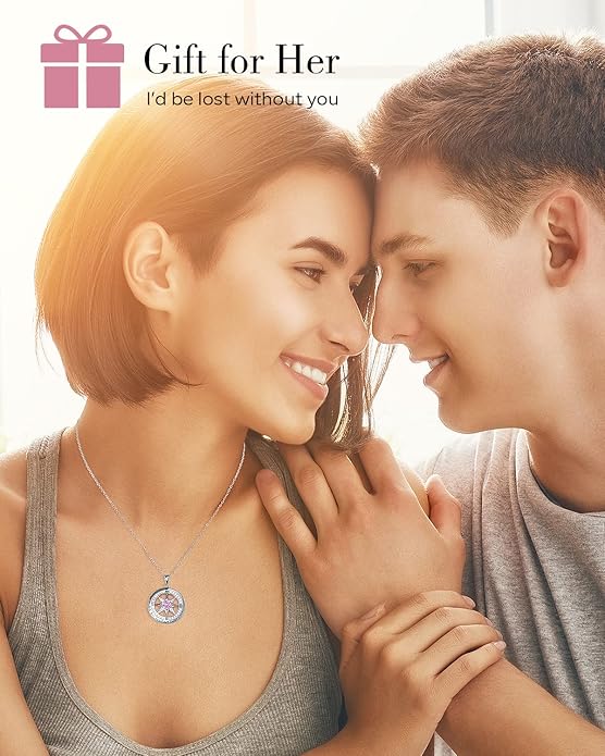S925 Necklace Gift for Wife |Compass Jewelry |Women Anniversary |Sterling Silver |Girlfriend Birthday Gifts for Her Valentines |I'd be Lost without You |Jewel 18K Gold