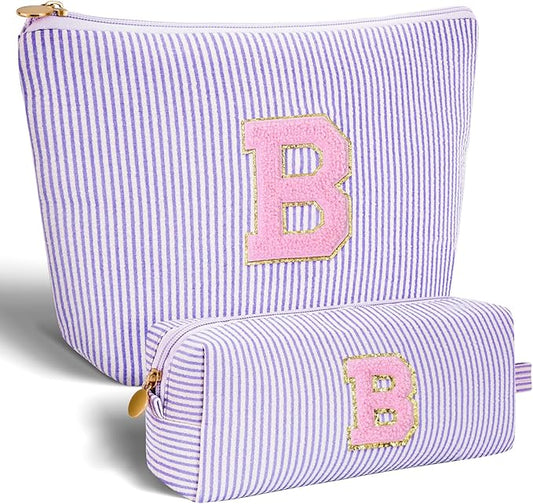 Bridesmaid Gifts Wedding Day - Bridal Shower Gifts,Maid of Honor Gifts,Initials Makeup Bag Set Cosmetic Bag - Lavender,B