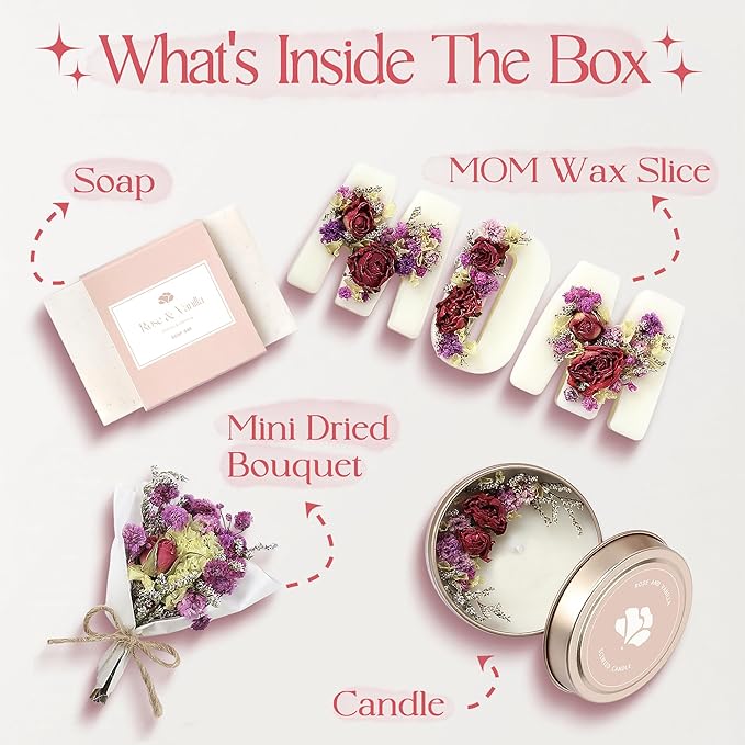 Gift Basket for Mom – Birthday Box & Spa Set – Relaxing Mom Gift Box with Candle, Soap & Wax Melts – Perfect Birthday or Holiday Present
