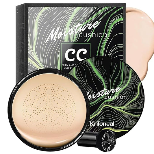 CC Cream Foundation Mushroom Head Air Cushion Face Makeup Moisturizing Concealer Waterproof Oil Control Long-Lasting Nude Makeup Even Skin Tone for All Skin Types(Ivory White)