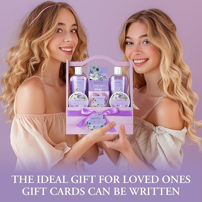 Mothers Day Gifts for Mom, 13-Piece Lavender Jasmine Bath & Body Gift Set for Women, Spa Gift Basket, Self Care Kit Bubble Bath, Bombs, Christmas, Birthday Gifts, All Occasion Holiday Present
