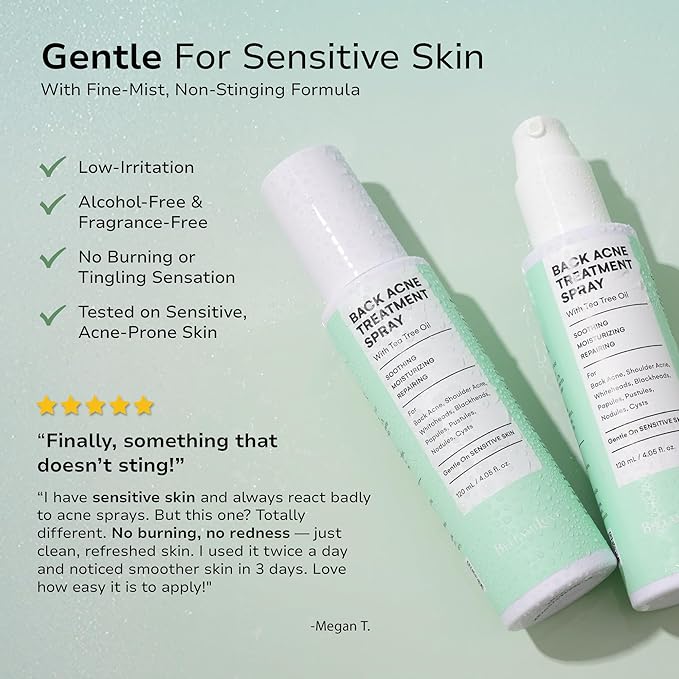 Back & Body Acne Spray Treatment: 2% Salicylic Acid & Tea Tree Oil Bacne Spray for Clear, Soothe & Moisturize - Effective for Men, Women, Teens with Back, Chest, Shoulder, Arm Acne